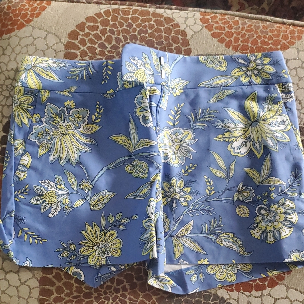 LOFT High Waist Blue and Yellow Shorts